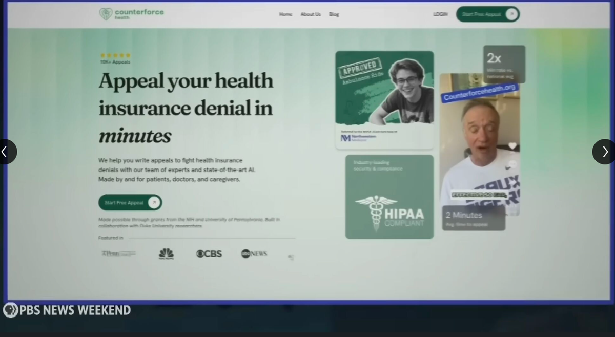 PBS National News Featured Counterforce Health for Fighting Health Insurance Denials Using AI
